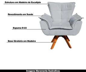 Kit 2 Poltronas Decorativas Base Giratória em Madeira Charger Suede Cinza G19 - Gran Belo
