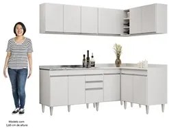 Armário de Cozinha Modulado de Canto 6 Peças CP30 com Pia Inox Branco
