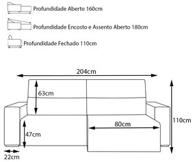Sofá Retrátil Reclinável 3 Lugares Sala de Estar 204cm Russo Couro Preto G52 - Gran Belo