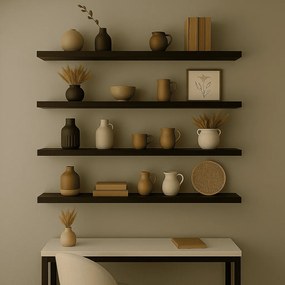 Prateleira Madeira Flutuante Multiuso Kit 4 91x20 Luara L06 - D'Rossi - Preto