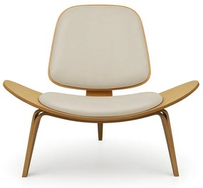 Poltrona Decorativa Base de Madeira Shell Sintético P01 - D'Rossi - Bege