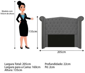 Kit Cabeceira e Calçadeira Veneza 160 cm Queen Size Linho Chumbo - ADJ Decor