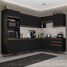 Armário de Cozinha Completa de Canto 462cm Preto Reims Madesa 01 Cor:Preto