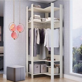 Closet de canto com Prateleiras e Cabide Guarda Roupa Off Wh