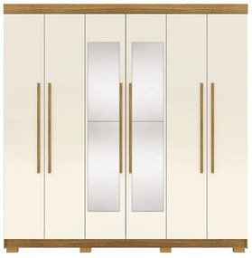 Guarda Roupa Casal Doral 6 Portas de Bater 2 com Espelhos 2 Gavetas Nature/OffWhite G98 - Gran Belo