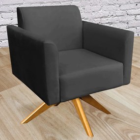 Kit 02 Poltronas Decorativas Isabella Base Giratória Madeira Suede Preto G19 - Gran Belo