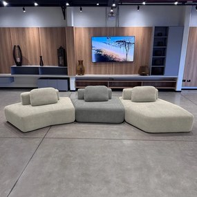 Sofá Ilha Sala de Estar 2 Módulos e Chaise Dakota Encosto Almofadas Soltas Bouclê Rústico Greige/Cinza G33 - Gran Belo