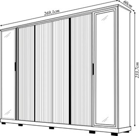 Guarda Roupa Estância Casal Ripado com 6 Portas e 4 Gavetas MDF  Freijo/OffWhite G11- Gran Belo