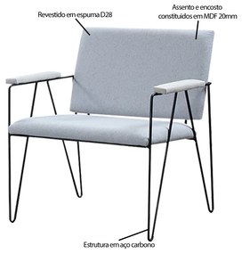 Poltrona Decorativa Base em Aço Preto Eslovenia Linho Cinza G17 - Gran Belo