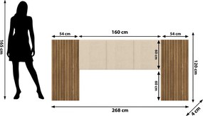 Cabeceira Casal Queen Cama Box 268cm Ripado Selma Linho V01 - D'Rossi - Brisa e Bege