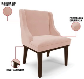 Kit 10 Cadeiras de Jantar Liz Veludo Rosê Base Fixa Madeira Preto D03 - D'Rossi