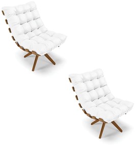 Poltrona Giratoria Costela Kit 2 Sintético Branco Base de Madeira MA30 M11 - D'Rossi