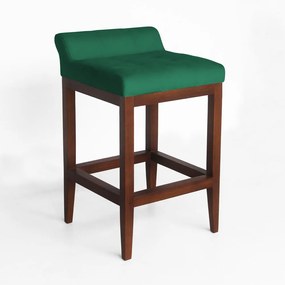 Banqueta Alta Lotus Base Madeira Maciça Estofada Suede Verde Bandeira