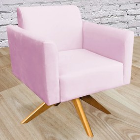 Poltrona Decorativa Isabella Base Giratória Madeira Suede Rosa Bebê G19 - Gran Belo