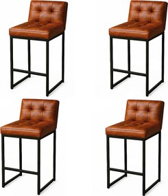 Banqueta Cozinha Alta com Encosto Industrial Kit 4 Preto Lirina PU Nozes C05 - D'Rossi