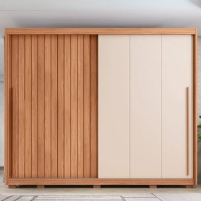 Guarda Roupa Casal Polaris Ripado com 2 Portas de Correr 6 Gavetas MDF  Freijo/Off/Sued G11- Gran Belo