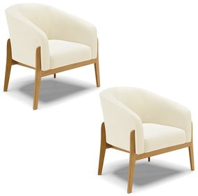 Poltrona Decorativa Base Madeira Kit 2 Stella Cotelê Int/Veludo D03 - D'Rossi - Off White