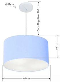 Lustre Pendente Cilíndrico Md-4099 Cúpula em Tecido 40x25cm Azul Bebê - Bivolt