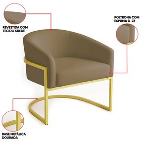 Poltrona Sala Decorativa Industrial Dourada Kit 2 Arielle Suede - Marrom Rato