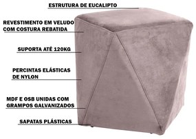 Kit 02 Puffs Decorativo Sala de Estar Blois Veludo Rosê G15 - Gran Belo