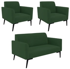 Sofá Namoradeira com 2 Poltronas Pés Villach Marisa Veludo Verde