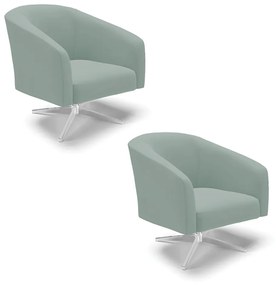 Poltrona Decorativa Giratória Cromada Kit 2 Stella Cotelê Ext/Veludo D03 - D'Rossi - Menta