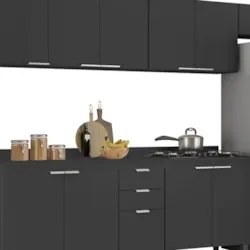 Armário de Cozinha Com Tampo CP06 330cm Pérola Preto Z34      - Mpozen