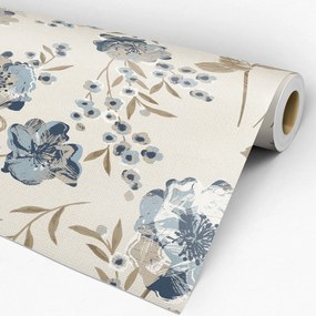 Papel de Parede Floral Azul Marrom e Bege 0.52m x 3.00m
