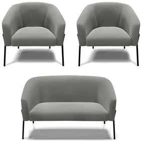 Namoradeira e 2 Poltronas Pé de Ferro Preto Stella Suede Grafite D03 - D'Rossi
