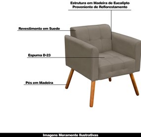Poltrona Decorativa Pés Palito Karen Suede Nude G19 - Gran Belo