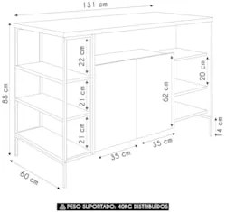 Mesa Bancada Ilha Industrial 2 Portas Jenny Mel Z54        - Mpozenato