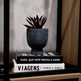 Cachepot Decorativo em Cerâmica Flocos Preto 14x11 cm - D'Rossi