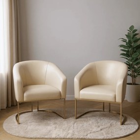 Poltrona Decorativa Industrial Dourado kit 2 Stella Sintético D03 - D'Rossi - Bege