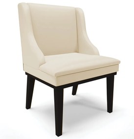 Cadeira Decorativa Sala de Jantar Base Fixa de Madeira Firenze PU Bege/Preto G19 - Gran Belo