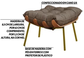 Puff Decorativo Sala de Estar Abel Base de Madeira Dourada Linho Marrom G41 - Gran Belo