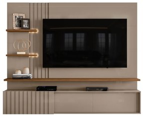 Painel TV 65 Pol 200cm Bancada Suspensa Ripado Mirellin M20 - D'Rossi - Fendi e Naturale