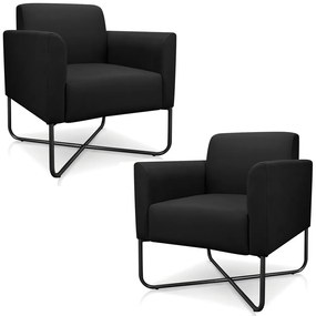 Kit 2 Poltronas Decorativas Isabella Base X Suede Preto G19 - Gran Belo
