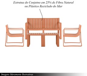 Conjunto 5 Peças Área Externa Bahamas 2 Poltronas 2 Mesas de Centro 1 Sofá 120cm em Fibra Natural Pêssego G56 - Gran Belo