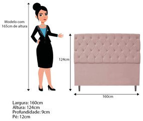 Kit Cabeceira e Calçadeira Liverpool 160 cm Queen Size Suede Rosê - ADJ Decor