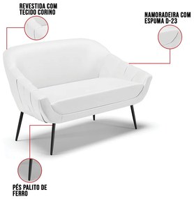 Kit 01 Namoradeira 02 Lugares e 02 Poltronas Giovana Corino Pés Palito de Ferro D01 - D?Rossi - Branco