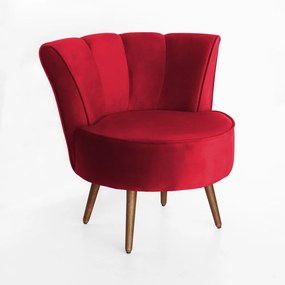 Poltrona Pérola Decorativa Pés Palito Veludo Vermelho