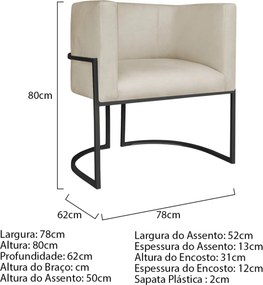 Kit 02 Poltronas Decorativas Luna Base de Ferro Preto Suede