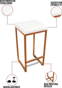 Banqueta Alta para Cozinha Industrial Nick Bronze e Sintético D03 - D'Rossi - Branco
