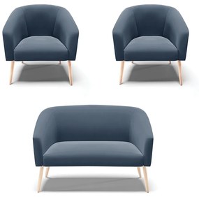 Namoradeira e 2 Poltronas Pé Palito Natural Stella Suede D03 - D'Rossi - Azul Marinho