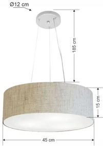 Lustre Pendente Cilíndrico Md-4184 Cúpula em Tecido 45x15cm Rustico Bege - Bivolt