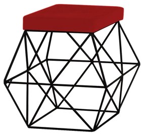 Puff Decorativo Sala de Estar Base Preto Trixie Veludo Vermelho G41 - Gran Belo