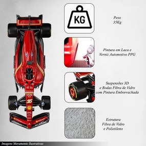 Modelo 1.2 Carro de Corrida Scuderia CL Artesanal Fibra de Vidro e Polietileno Decorativo F1 SF-24 2024 Vermelho G53 - Gran Belo