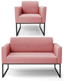 Sofá Namoradeira com Poltrona Base Industrial Preto Marisa Suede D03 - D'Rossi - Rose