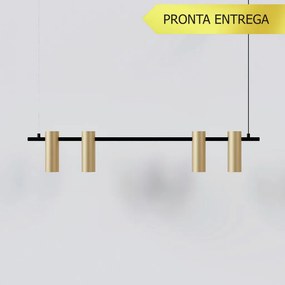 Pendente Tube Transpass Em Par 5,7X16,7X95Cm Alumínio 04Xmr16 - Qimpor... (PRETO / CHAMPANHE)