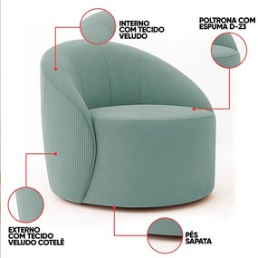 Poltrona Decorativa Orgânica Lua Cotelê/Veludo Menta